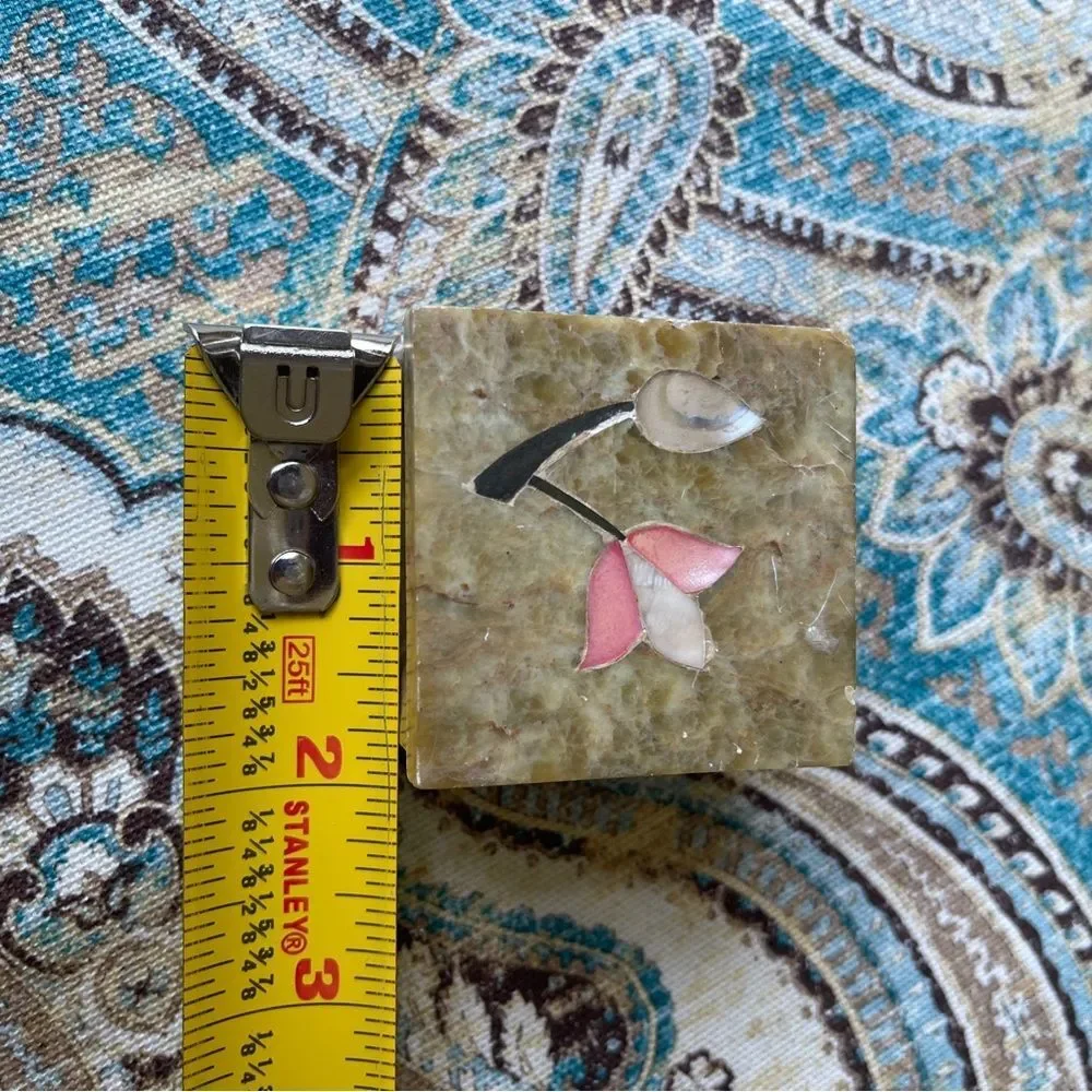 Stone Trinket Box Carved Inlaid Flower Jewelry Box Vintage